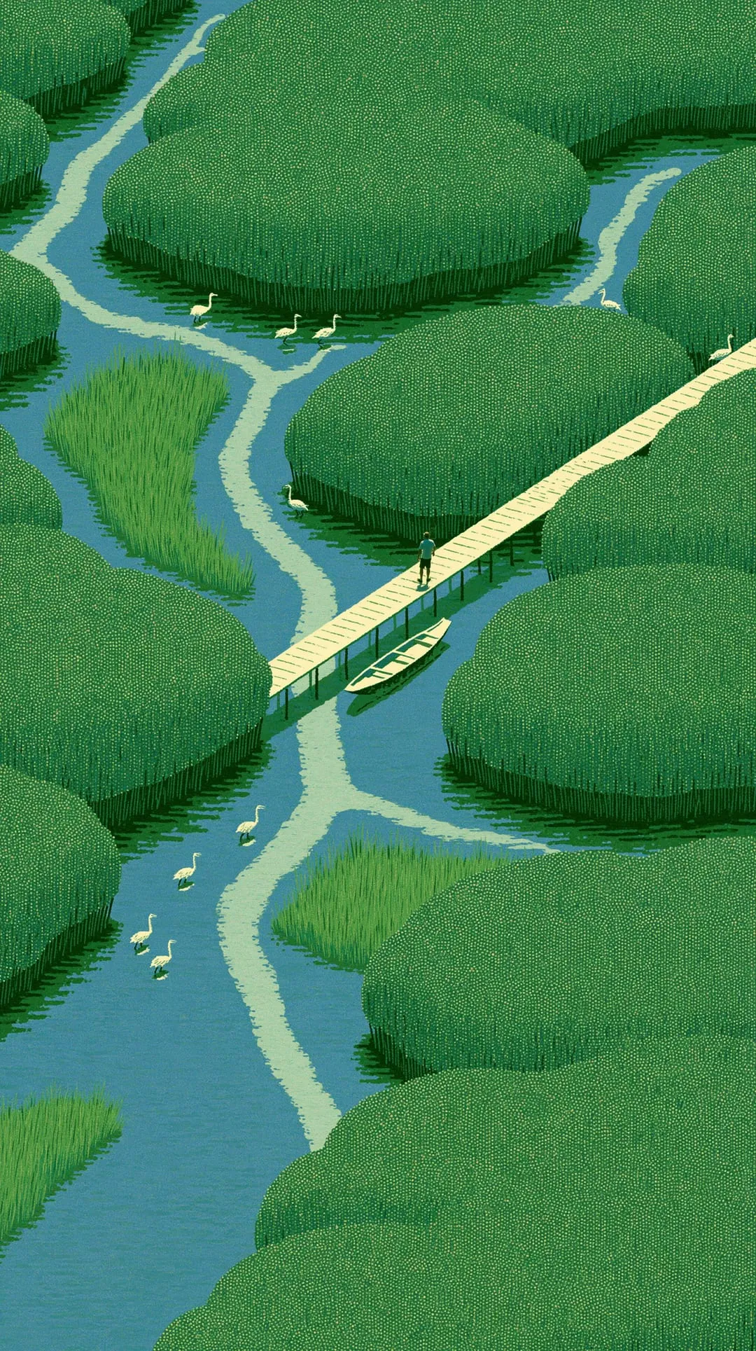 Moonkelp mood scene: a spring marshland seen from above